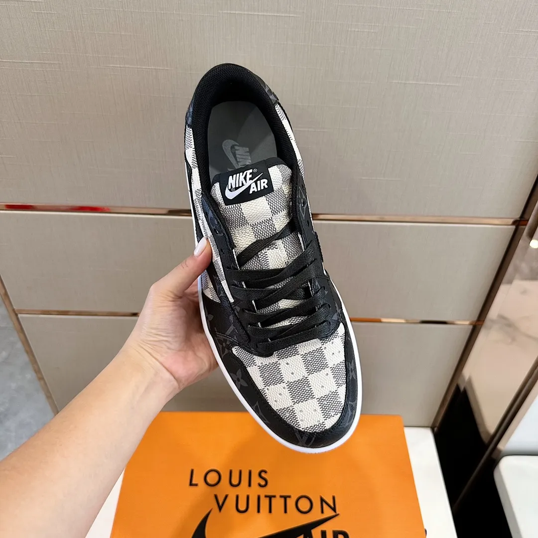 Men's shoes 💰p440 "*OUIS *UITTO* Nike" new original drawer box, co-branded low-top casual sneakers, this sneaker is completely made of denim canvas splicing leather, decorated with Louis Vuitton's iconic monogram and Damierl pattern with natural cowhide piping. The upper of this shoe combines LV’s most classic Monogram and Damier elements, giving it a sense of luxury and recognition! Size: 38-45